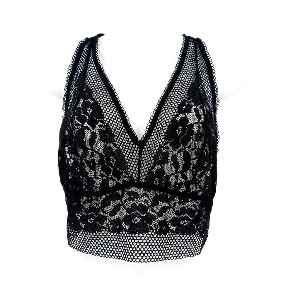 Adore Me Black Lace Mesh Bralette Size 1X Racerback Longline Sheer